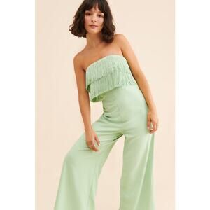 Hutch Crepe Fringe Jumpsuit Mint Green Size 4